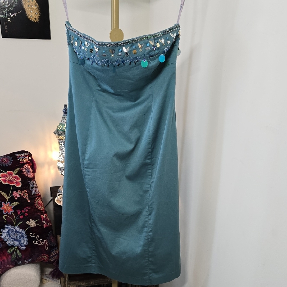 Oasis Turquoise Embellished Strapless Dress